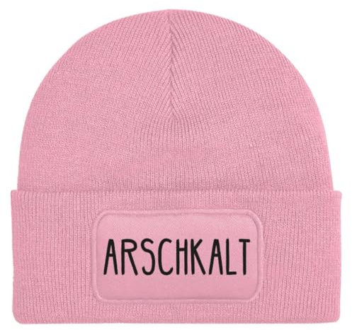 Beanie - Wollmütze mit Spruch: Arschkalt - Strickmütze lustig als Geschenk für Freund, Mann und Männer oder Freundin, Frau - Kappe, Mütze (DE/NL/SE/PL, Alphanumerisch, Einheitsgröße, Rosa)