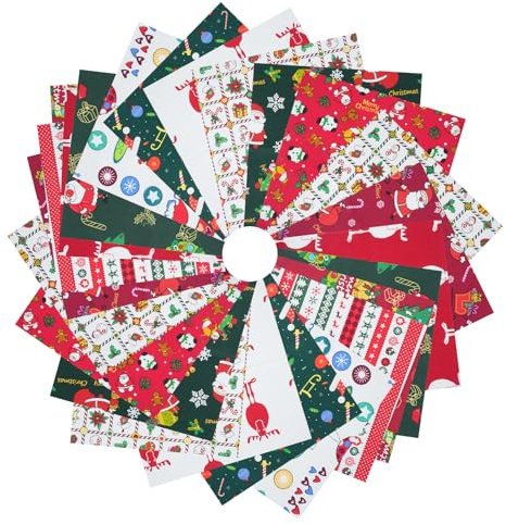 HO2NLE 24 Stück Weihnachten Baumwoll Stoff Quadrate 25 x 25cm Weihnachtsstoffe Stoff Patchwork Weihnachten zum Nähen DIY Basteln Handwerken