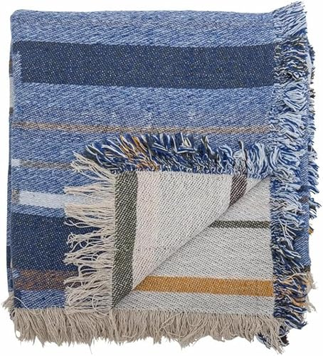 Bloomingville Hochwertige Tagesdecke 160 x 130 cm – Vielseitige Kuscheldecke aus recycelter Baumwolle, ideal als Sofadecke oder für Bett und Garten, kuschelig weich und pflegeleicht (Rot-Blau)
