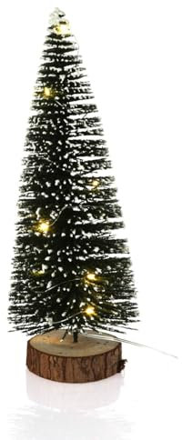 LED Bottle Brush Christmas Tree Snowy Green Christmas Tree | Light-up Festive Snow-flocked Bottle Brush Tree | Bottle Brush Pine Christmas Village Tree - 30cm