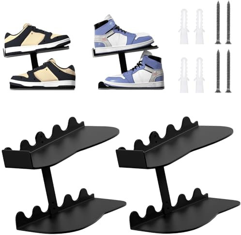 Bingyouth Schuhregal zur Wandmontage Schwebend Wandhalter Metall Schuh Regal Display Schuhablage Schuhregal Ausstellungsständer für Wohnzimmer Schlafzimmer Display Riser Schwarz 2 Stück