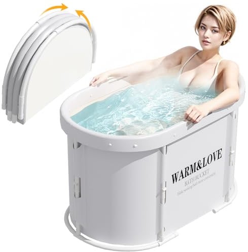 Bañera plegable para ducha, bañeras independiente para baño caliente, bañera de hielo portátil para adultos (gris, ovalada, mediana)