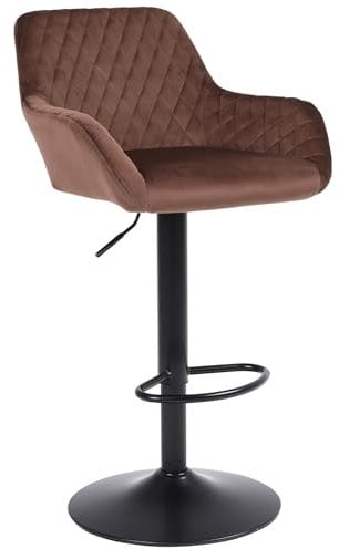 ralex-chair Bar Stools Set of 1, Height Adjustable Velvet Fabric Swivel Barstool Bar Chairs, Breakfast Dining Stools With Backrest and Armrest for Bar, Counter and Kitchen,Brown
