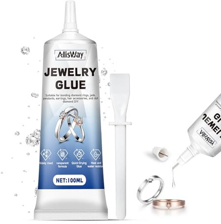 Allisway Colla per Bigiotteria, Colla per Gioielli, Adesivo Chiaro del Braccialetto, Incollaggio Preciso di Gioielli e Perle, Adatto per Riparare Orecchini, Collane, Braccialetti e Fai Da Te, 100ml