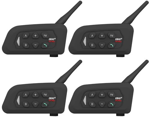 SolaMr V4 Plus Motorrad Headset Intercom System, Motorrad Helm Bluetooth Headset, 4 Fahrten Gruppen Helm Gegensprechanlage für Motorräder, Ski, Fußball Schiedsrichter in 1500 Metern Reichweite -4 PACK