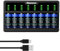 Hisewen Lot de 8 batteries rechargeables 123 A, chargeur à 8 emplacements pour appareil photo Arlo VMC3030 VMK3200 VMS3230 3330 3430 3530