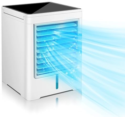 MEETOZ Portable Air Conditioners, Evaporative Air Cooler, USB Personal Mini Air Conditioner with 3 Wind Speeds & 3 Timers Touch Screen Desktop Cooling Fan for for Home Room Camping Car Office