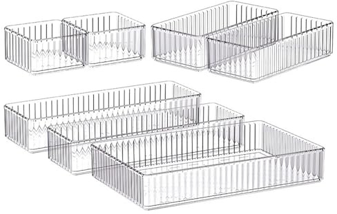Wnddle 7 Stücke Schubladeneinsatz Schubladen Organizer, Schminktisch Ordnungssystem, Klar Kunststoff Küchen Organizer, Schubladen Ordnungssystem für Schreibtisch, Büro, Küchen, Bad