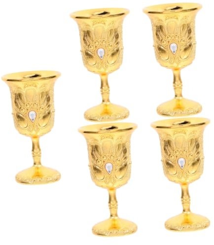 KOCKSHION 5 Pezzi Bicchiere Di Vino Retrò Annata Calici Blu Rosa Bianco Di Grandi Dimensioni Tazza Comunione Calice Rilievo Bicchieri Di Vino Cocktail Piccolo Etichette Rame D'oro