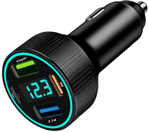 1 PCS USBC Car Charger Plug, 66W Car USB Charger 4 Port Fast Charge, Metal USBC Adapter in Chargers Cigarette Socket, Cigarette Lighter USB C Chargers for iPhone, Samsung Galaxy