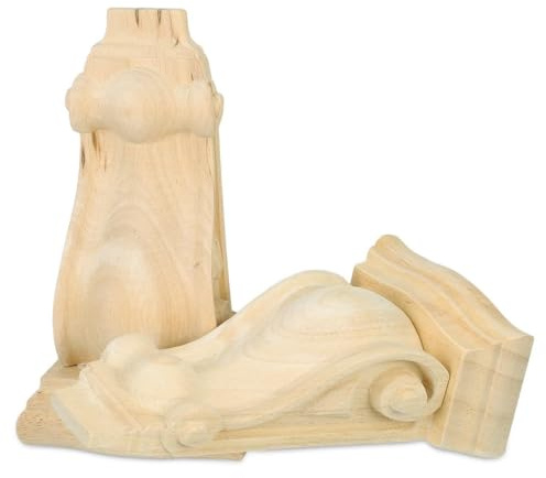 DIYEAH Lot de 2 consoles décoratives en bois massif sculptées à la main - Style européen - Consoles murales non peintes pour cadre de porte, cheminée et meubles