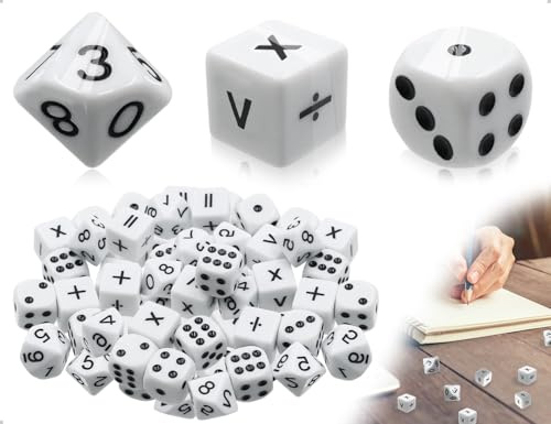 AOYEGIC 30 Stück Mathe Würfel,Enthalten 10 PCS Punkt,10 PCS 10-seitige,und 10 PCS Mathe Operationswürfel Geeignet für Partyspiele und Puzzlespiele