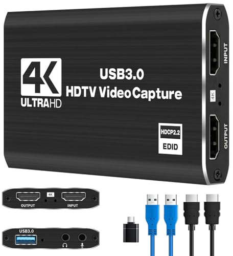 4K Audio Video Capture Card, Full HD 1080P HDMI USB 3.0 Video Capture Device for Game Recording, Live Streaming Broadcasting, Online Teaching