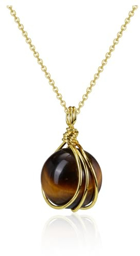 Jovivi Collier Pierre Naturelle Cristal Boule Rond Fils Or Enroulé Pendentif Cristal de Roche Pierre Précieuse Collier Porte Bonheur pour Homme Femme