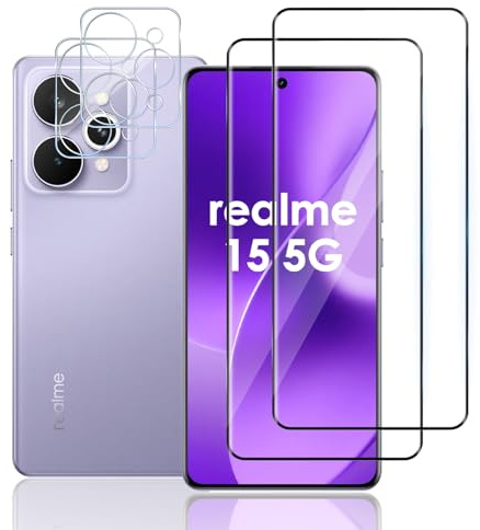 TUTUO Protector de Pantalla para Realme 15/15 Pro 5G, [2+2 Piezas] Cristal Templado + Protector de Lente de Cámara, 9H Dureza Film HD Vidrio Templado, Sin Burbujas, Antiarañazos