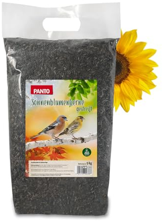 PANTO Sonnenblumenkerne gestreift 9 kg – Wildvogelfutter ganzjährig | Reine gestreifte Kerne mit hohem Ölgehalt – energiereich für Körnerfresser an Futterplatz & Vogelhäuschen