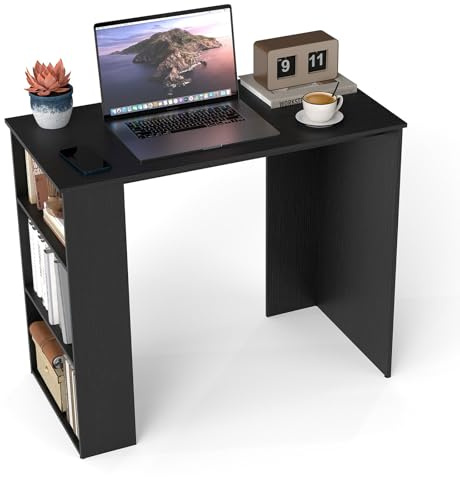 COSTWAY Small Compact Computer Study Desk (Black, 90 x 45 x 74cm) | Wooden Writing Workstation with Open Compartment, Modern Simple PC Laptop Working Desk for Home Office and Bedroom