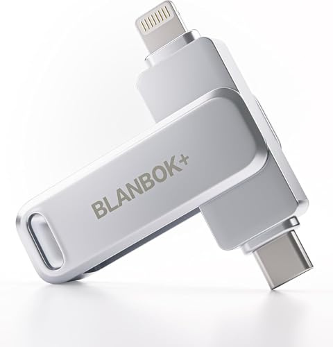 BLANBOK+ MFi Certificazione 512GB Chiavetta USB per iPhone, MFi Certified, Chiavetta USB 3-in-1 Lightning e Type-C con adattatore USB 3.0 Memoria esterna per iPhone, telefono, Android, PC/Pad