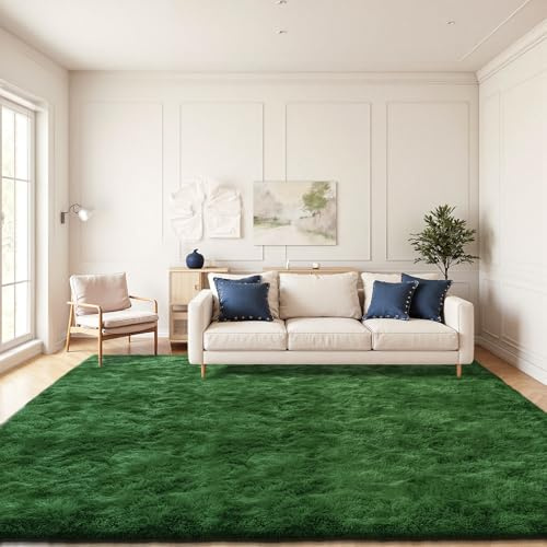 JOYARR Hochflor Wohnzimmer Teppich, Flauschig Waschbar rutschfest Moderne Teppiche Groß für Schlafzimmer Büro Esszimmer Kinderzimmer Spielzimmer, 140x200 cm, Dunkelgrün