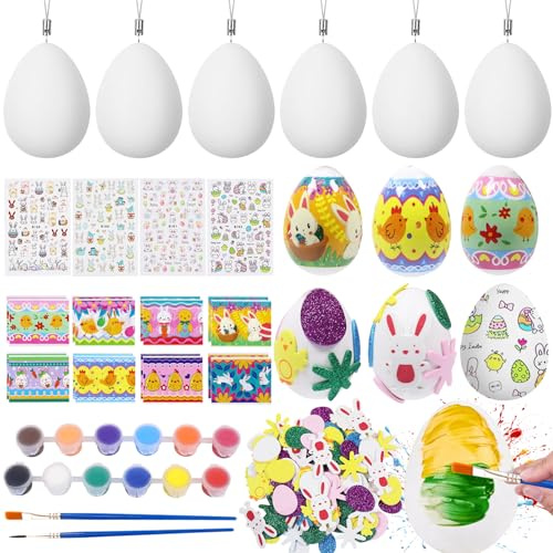 Oeufs de Paques Decoration, Oeuf a Peindre Blanc, 16 Oeuf Bricolage Paques Enfant, Décorations de Pâques avec Corde, Oeuf de Paques Decorer, Oeufs de Paques à Décorer pour La Décoration et Les Cadeaux
