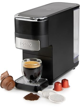 DOMO DO748K My Easy Coffee 4-in-1 – Machine à café en capsules 4 en 1 pour NES/DG/café moulu/capsules ESE – Cafetière à capsules 1,5L – Préchauffage rapide – Taille de tasse réglable