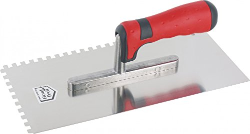 Edelstahl Glättekelle 28 x 13 cm mit Zahnung und 2K Griff rot/anthrazit rostfrei (6 mm)