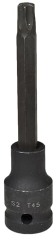 T45 x 100mm 1/2” Drive Short Impact Impacted Torx/Star Male Socket