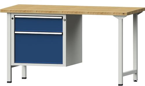 ANKE | Werkbank | Gestellbauweise Serie V | 2 Schubladen | Buchemassivplatte