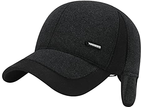 Herren Baseball Cap Wintermütze Schirmmütze mit Ohrenschutz Männer Baumwolle Mütze Baseballmütze Baseballkappe Earflap Cap für Draußen, Sport und Reisen, Grau, Einheitsgröße