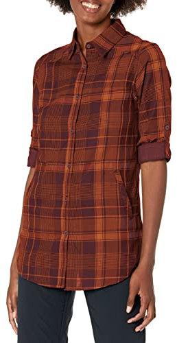 Columbia Damen Times Two Long Sleeve Tunic Tunika-Shirt, Black Cherry Plaid, Large