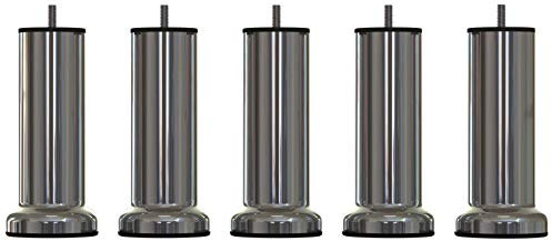 MEGALUXFRANCE 5 Pieds de Lit Sommier Tapissier en Acier Chromé 15 cm avec Socle + 5 écrous à Griffes M8 à Visser