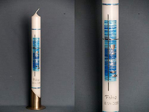 Taufkerze/Kommunionkerze in 40 x 4 cm, inklusive Beschriftung und Aufbewahrungskarton ! P 42