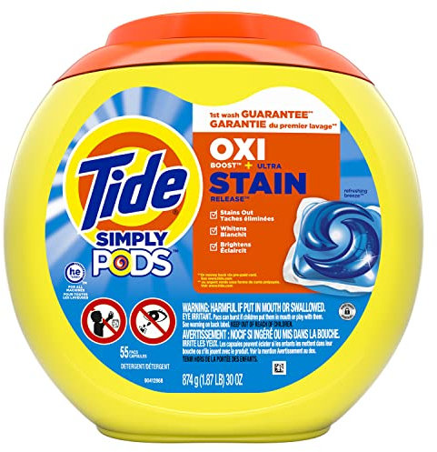 Tide Simply Pods + Oxi Flüssigwaschmittel, Kapseln, Erfrischende Brise, 55 Stück
