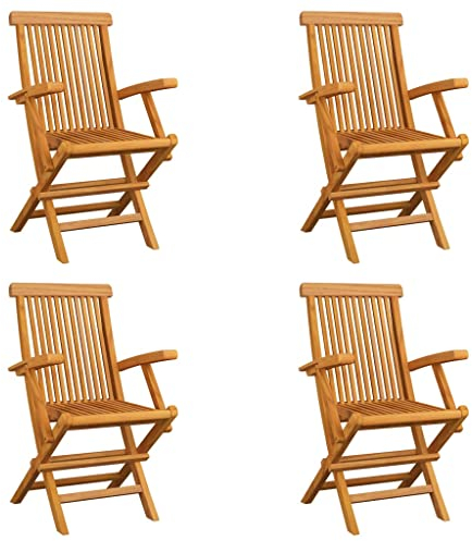 vidaXL 4X Teak Massiv Gartenstuhl mit Armlehnen Klappbar Gartenstühle Klappstuhl Klappstühle Stühle Stuhl Essstuhl Gartenmöbel Terrasse