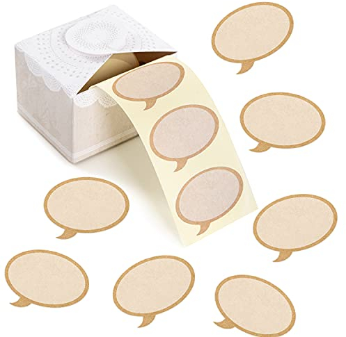 Logbuch-Verlag 200 Etiketten zum Beschriften auf Rolle Sprechblase beschreibbare Aufkleber für Namen Marmeladen beige braun 5 x 3,5 cm