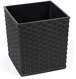 Gordanluk Low Flowerpot Rattan Designed Flowerpot with removable liner large plant pots indoor large plant pots outdoor plant pot flower pots (Black, 30 x 31 cm)