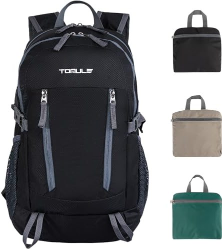 TOMULE Zaino Trekking Leggero 25L,Zaino Impermeabile Mare Uomo,Zaino Montagna Donna Piccolo Nero