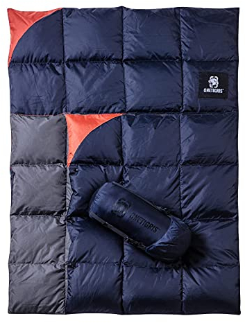 OneTigris Daunen Campingdecke,Wasserabweisende Reisedecke,5 bis 25 ℃ leicht Outdoor Decke warm für Camping Jagd Wandern 195 X 135 cm(blau)