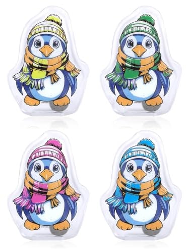 COM-FOUR® 4x reusable pocket warmers - hand warmers with penguin motif - heat pad for cold days and for on the go - heat kink cushion (04 pieces - penguin colored)
