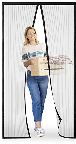 Fliegengitter Tür 150x180cm, Meet Beauty Fliegengitter Balkontür Schwarz, Magnet Insektenschutz für Einfache Montage Ohne Bohren