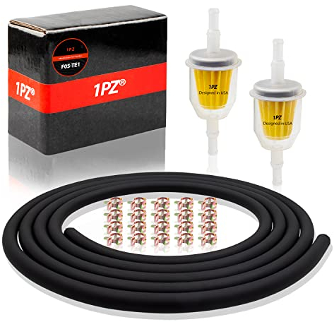 1PZ F05-TE1 1/4 Benzinschlauch Kit 2 Meter Ø 6mm Kraftstoffleitung 2 Stück 6mm/8mm Benzinfilter 20 Stück Schlauchschellen für Auto Motorrad Roller