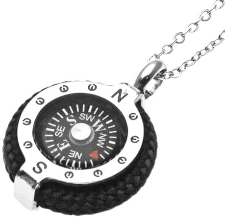 Collana con bussola ciondolo in acciaio (nero)