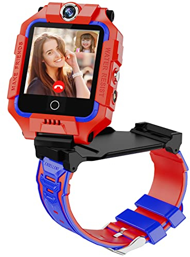 4G Smartwatch für Kinder, Jungen, Mädchen, 4G Smartwatch, Telefon, HD-Bildschirm Sport-Armbanduhr mit Video & Telefonanruf, SOS, Kamera, Kindergeschenke im Alter von 3-14 Jahren, 360° Dual-Kamera rot