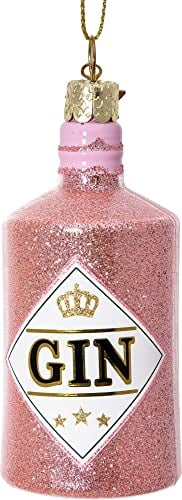 SIKORA Gin Flasche rosa besondere Weihnachtskugel Glas Christbaumschmuck Deko Figur Weihnachten Anhänger Ornament - Trend Line - BS533