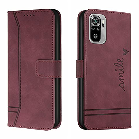 Trugox Handyhülle für Xiaomi Redmi Note 10S Hülle Klappbar Klapphülle mit Kartenfach Handytasche Handy Schutzhülle Tasche Leder Wallet Flip Case Slim Book Cover - Bordeauxrot