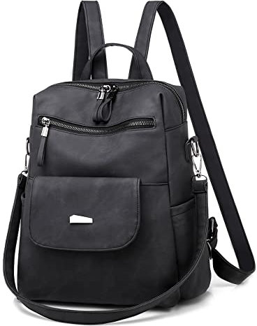 DIRRONA Rucksack Damen Lässig Schultertaschen Mehrere Taschen Large Rucksack wasserdichte Diebstahlschutz PU Leder Bag Ausflüge Schule Arbeit Damen Rucksack Schwarz