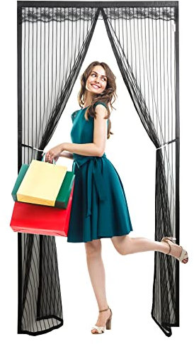 Timizi Tenda Zanzariera Porta Magnetica 130x220cm, Pieghevole Tenda Magneti Zanzariere a Rullo Magnetica Anti Insetti Mosche Zanzare, per Balconi, Portefinestre. - Nero