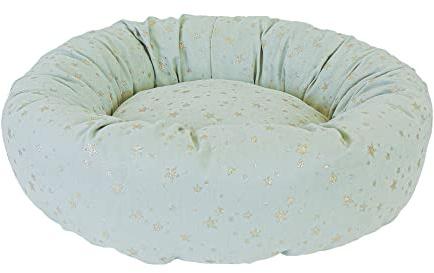 Donut Dog Bed, Round Calming Pet Puppy Bed, Cat/Kitten Snuggle Bed, Small Dog Breeds, Anti Skid Mint Green Gold Star Pet Bedding - L65 x W65 x H15cm