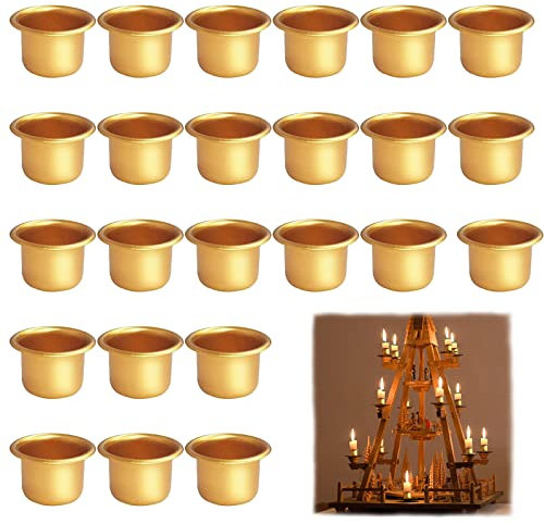 Kerzenhalter, 30 Stück Mini Kerzenhalter, Kerzeneinsätze aus Metall, Stabkerzenhalter Deko, Kerzenleuchter Set, Teelichthalter für Stabkerzen, Baumkerzen, Pyramidenkerzen, Puppenkerzen(Golden)