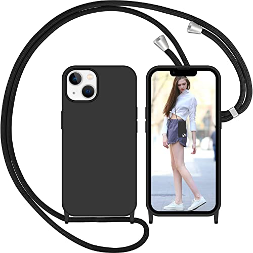 Nupcknn Liquid Silikon Handykette Hülle für iPhone 14 Hülle Necklace(abnehmbar) Hülle mit Kordel zum Umhängen Handy Schutzhülle mit Band(Schwarz)